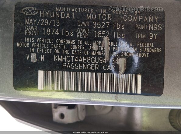 KMHCT4AE8GU949347 2016 HYUNDAI ACCENT Gray Widok komory silnika