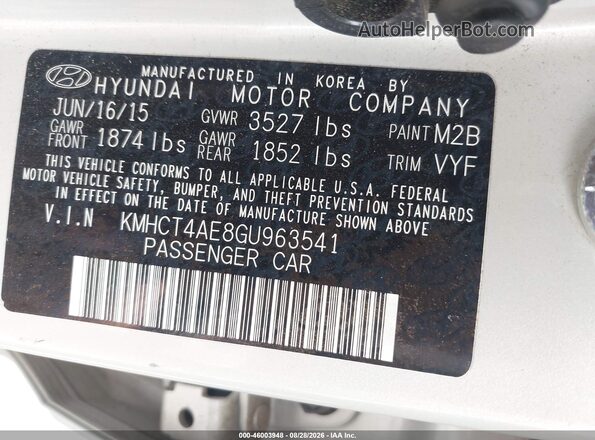 KMHCT4AE8GU963541 2016 HYUNDAI ACCENT Кремовый Вид подкапотного пространства