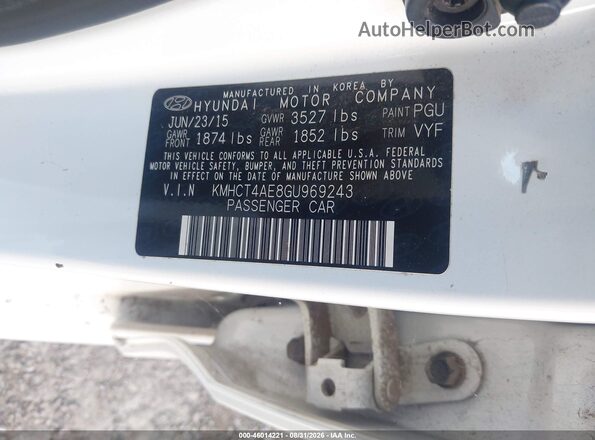 KMHCT4AE8GU969243 2016 HYUNDAI ACCENT White Вид підкапотного простору