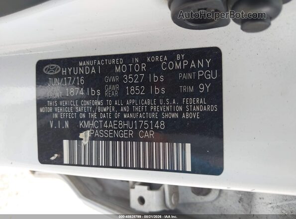 KMHCT4AE8HU175148 2017 HYUNDAI ACCENT Белый Вид подкапотного пространства