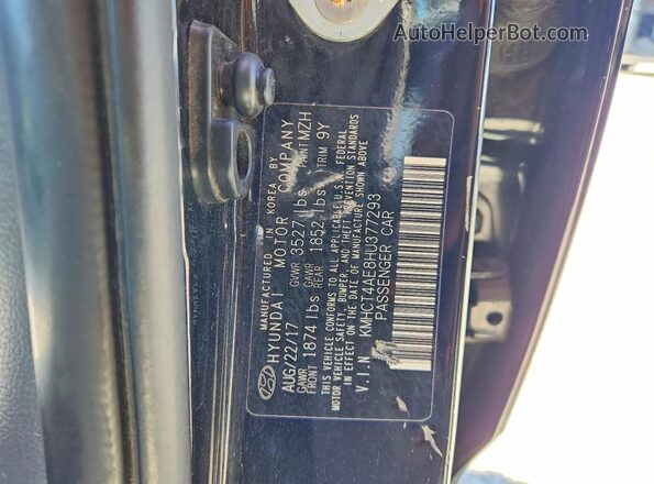 KMHCT4AE8HU377293 2017 HYUNDAI ACCENT Black Vista de la etiqueta del VIN