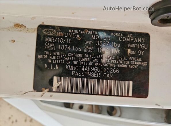 KMHCT4AE9GU123266 2016 HYUNDAI ACCENT White Vista del compartimento del motor