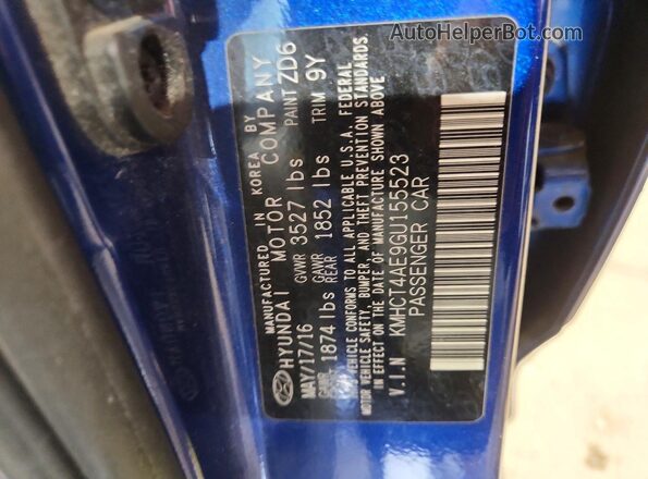 KMHCT4AE9GU155523 2016 HYUNDAI ACCENT Blue ძრავის განყოფილების ხედი