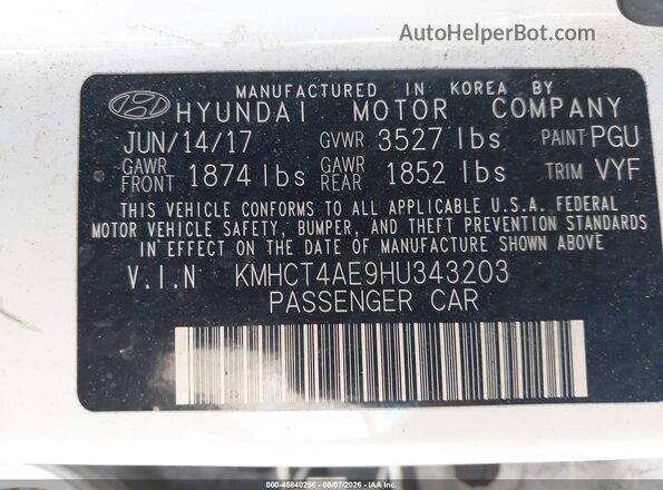 KMHCT4AE9HU343203 2017 HYUNDAI ACCENT Белый Вид подкапотного пространства