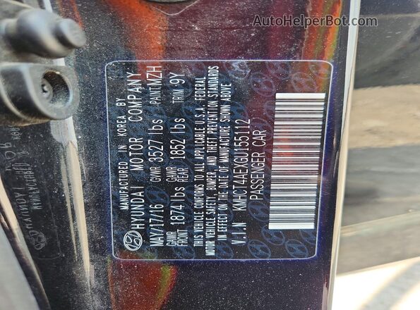 KMHCT4AEXGU155112 2016 HYUNDAI ACCENT Black VIN კოდის სტიკერის ხედი