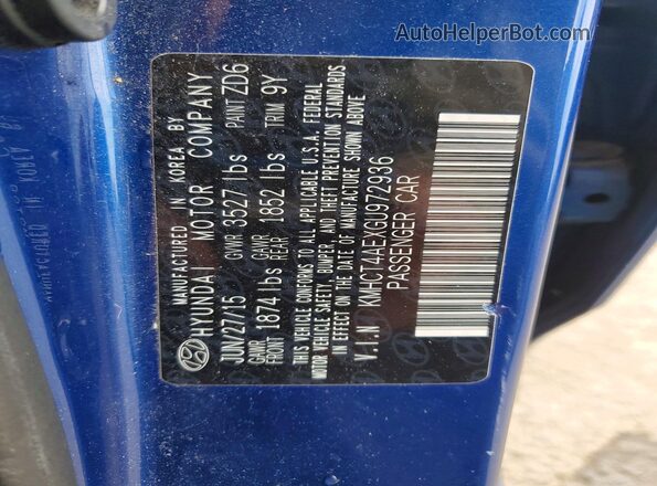 KMHCT4AEXGU972936 2016 HYUNDAI ACCENT Blue Vista del compartimento del motor