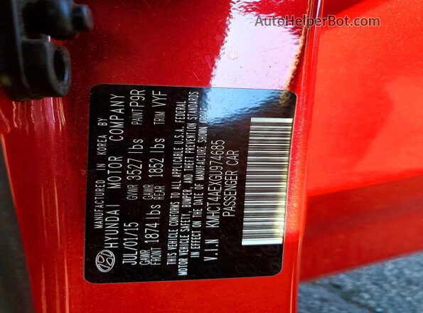 KMHCT4AEXGU974685 2016 HYUNDAI ACCENT Red VIN კოდის სტიკერის ხედი
