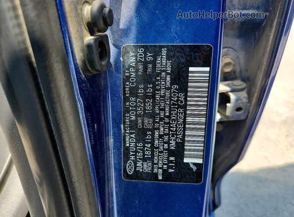 KMHCT4AEXHU174079 2017 HYUNDAI ACCENT Синий Вид подкапотного пространства