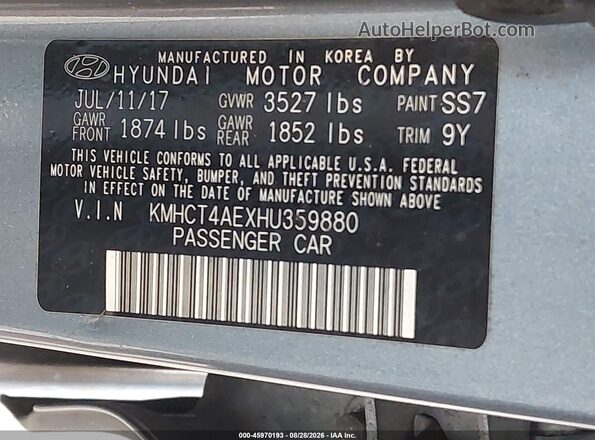 KMHCT4AEXHU359880 2017 HYUNDAI ACCENT Gray Engine compartment view
