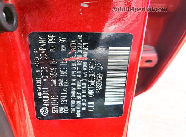 KMHCT5AE0GU258013 2016 HYUNDAI ACCENT Red ძრავის განყოფილების ხედი