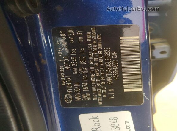 KMHCT5AE0GU286832 2016 HYUNDAI ACCENT Blue Вид підкапотного простору