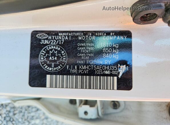 KMHCT5AE0HU351891 2017 HYUNDAI ACCENT White Вид підкапотного простору