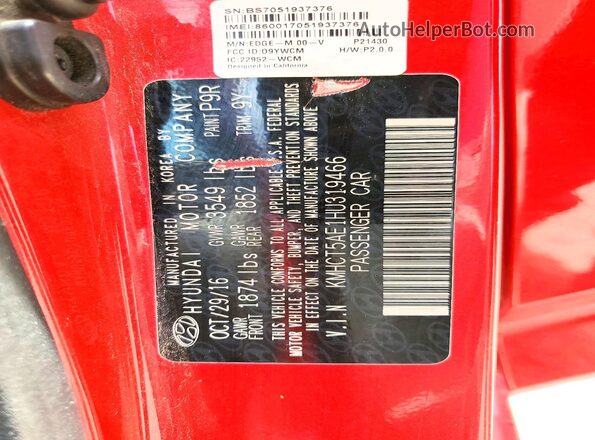 KMHCT5AE1HU319466 2017 HYUNDAI ACCENT Red Շարժիչի բաժամունքի տեսք