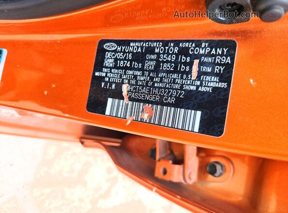 KMHCT5AE1HU327972 2017 HYUNDAI ACCENT Orange Вид підкапотного простору