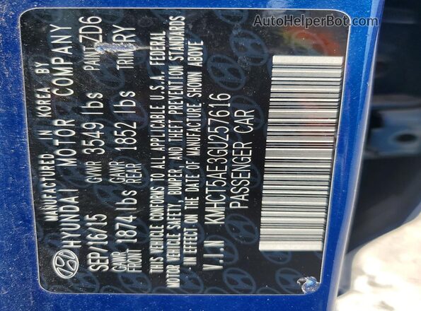 KMHCT5AE3GU257616 2016 HYUNDAI ACCENT Blue Vista del compartimento del motor