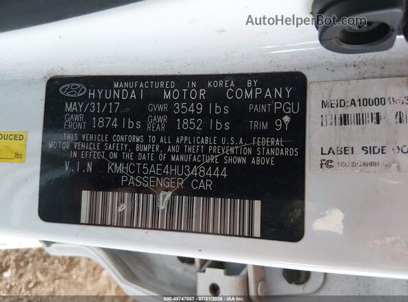 KMHCT5AE4HU348444 2017 HYUNDAI ACCENT White Вид підкапотного простору