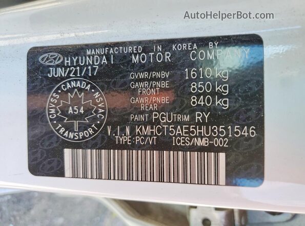 KMHCT5AE5HU351546 2017 HYUNDAI ACCENT White Вид підкапотного простору