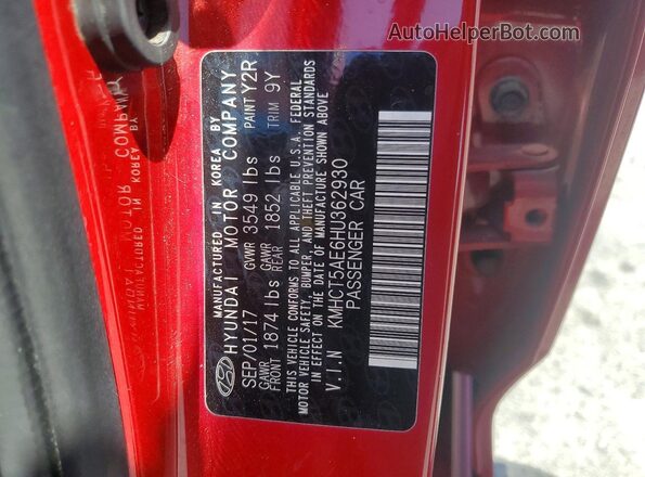 KMHCT5AE6HU362930 2017 HYUNDAI ACCENT Red Widok komory silnika