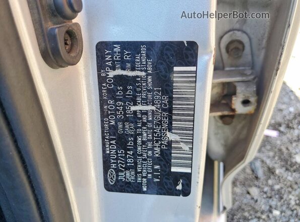 KMHCT5AE7GU248921 2016 HYUNDAI ACCENT Silver VIN კოდის სტიკერის ხედი