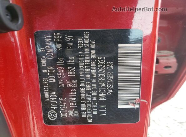 KMHCT5AE8GU262925 2016 HYUNDAI ACCENT Red Vista del compartimento del motor