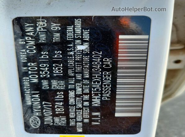 KMHCT5AEXHU348402 2017 HYUNDAI ACCENT White Widok naklejki z numerem VIN