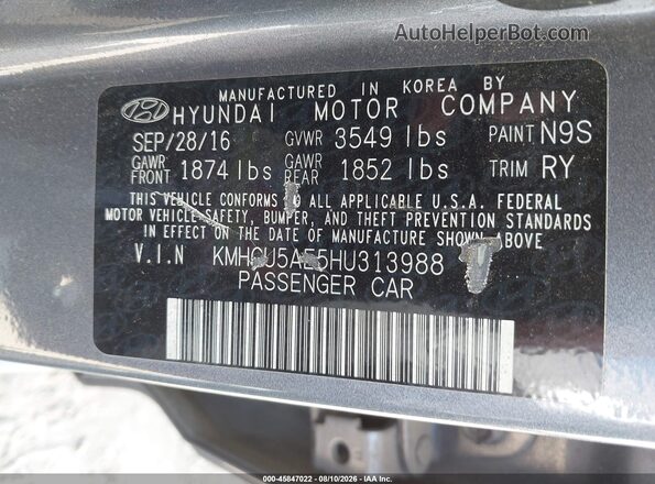 KMHCU5AE5HU313988 2017 HYUNDAI ACCENT Gray Engine compartment view