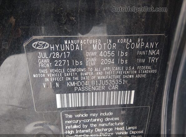 KMHD04LB1JU535351 2018 HYUNDAI ELANTRA Черный Вид подкапотного пространства