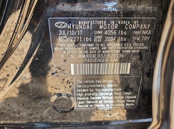 KMHD04LB3JU523136 2018 HYUNDAI ELANTRA Black Շարժիչի բաժամունքի տեսք