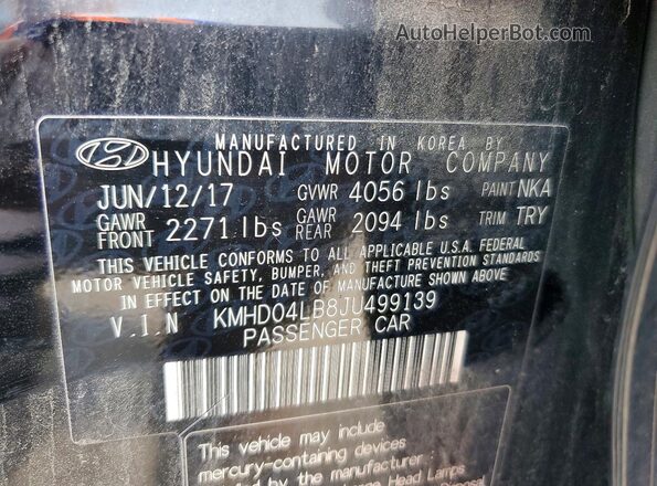 KMHD04LB8JU499139 2018 HYUNDAI ELANTRA Черный Вид подкапотного пространства