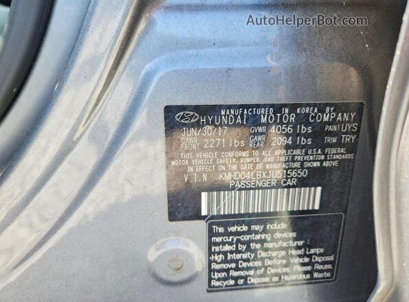 KMHD04LBXJU515650 2018 HYUNDAI ELANTRA Gray Вид підкапотного простору