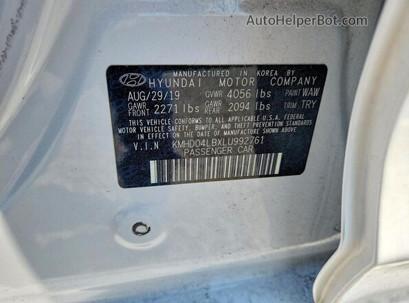 KMHD04LBXLU992761 2020 HYUNDAI ELANTRA Белый Вид наклейки с VIN-кодом