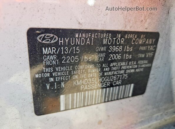 KMHD35LH0GU267175 2016 HYUNDAI ELANTRA Белый Вид подкапотного пространства