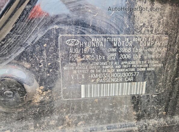 KMHD35LH0GU300577 2016 HYUNDAI ELANTRA Черный Вид наклейки с VIN-кодом