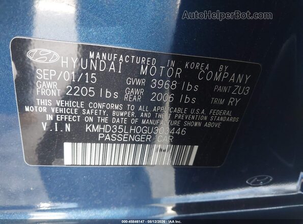 KMHD35LH0GU303446 2016 HYUNDAI ELANTRA GT Blue Widok komory silnika