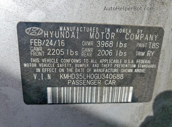 KMHD35LH0GU340688 2016 HYUNDAI ELANTRA Silver Вид підкапотного простору