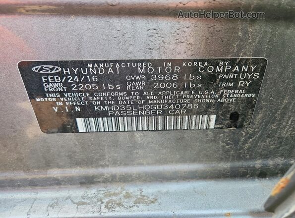 KMHD35LH0GU340786 2016 HYUNDAI ELANTRA Gray Vista del compartimento del motor