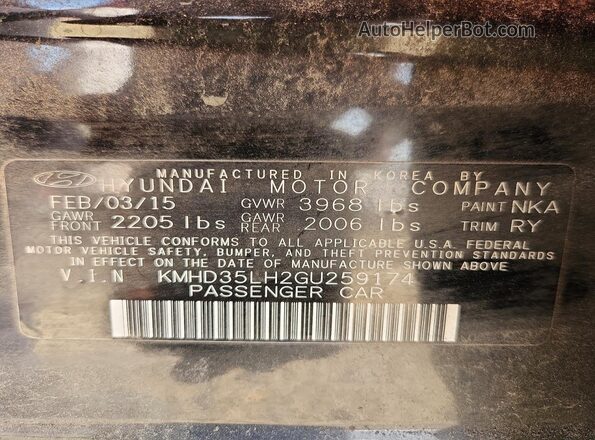 KMHD35LH2GU259174 2016 HYUNDAI ELANTRA Black VIN կոդի պիտակի տեսք