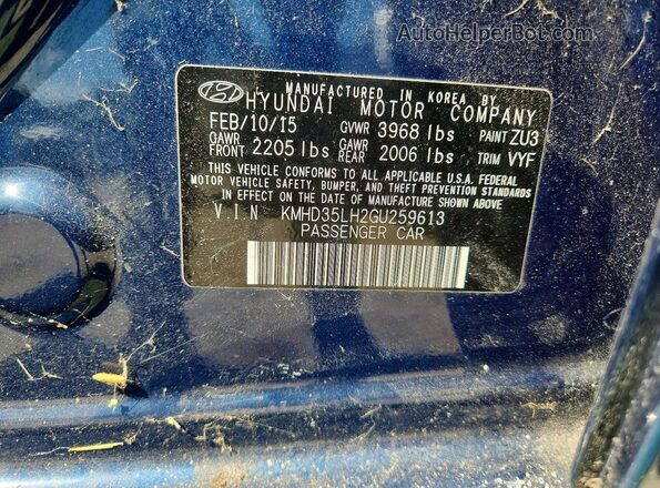 KMHD35LH2GU259613 2016 HYUNDAI ELANTRA Blue Вид підкапотного простору