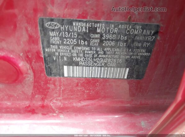 KMHD35LH2GU282616 2016 HYUNDAI ELANTRA GT Red Vista del compartimento del motor