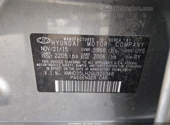 KMHD35LH2GU321348 2016 HYUNDAI ELANTRA GT Gray Widok komory silnika