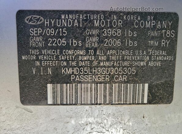 KMHD35LH3GU305305 2016 HYUNDAI ELANTRA Серебряный Вид подкапотного пространства