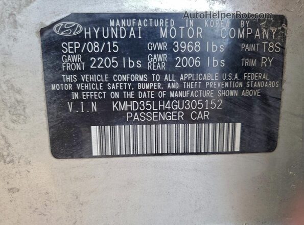 KMHD35LH4GU305152 2016 HYUNDAI ELANTRA Blue Vista del compartimento del motor