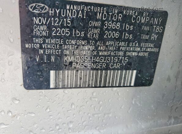 KMHD35LH4GU319715 2016 HYUNDAI ELANTRA Серебряный Вид подкапотного пространства