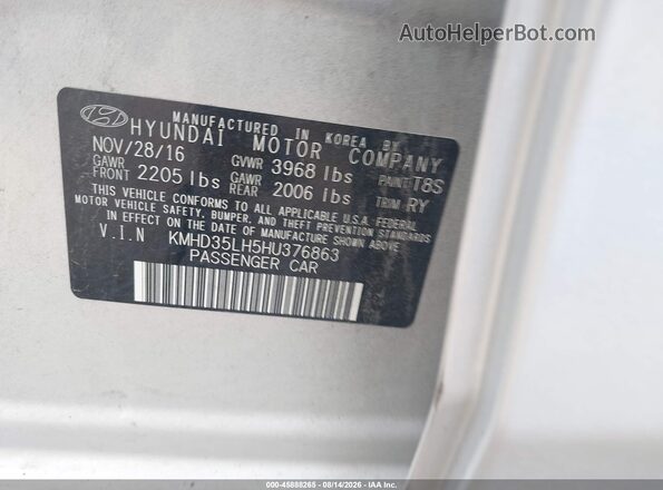 KMHD35LH5HU376863 2017 HYUNDAI ELANTRA GT Silver Вид підкапотного простору