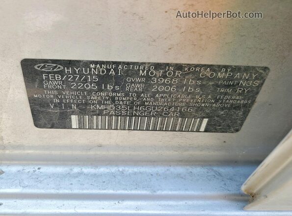 KMHD35LH6GU264166 2016 HYUNDAI ELANTRA Silver Engine compartment view
