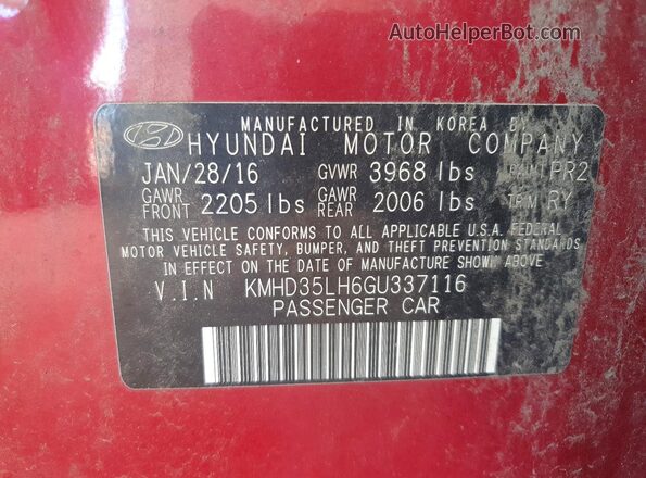 KMHD35LH6GU337116 2016 HYUNDAI ELANTRA Красный Вид подкапотного пространства