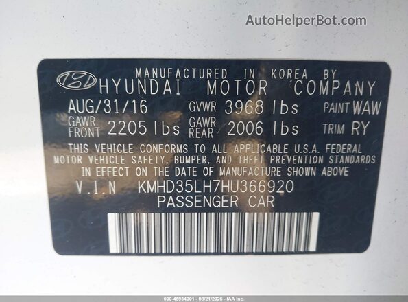 KMHD35LH7HU366920 2017 HYUNDAI ELANTRA GT White Vista del compartimento del motor