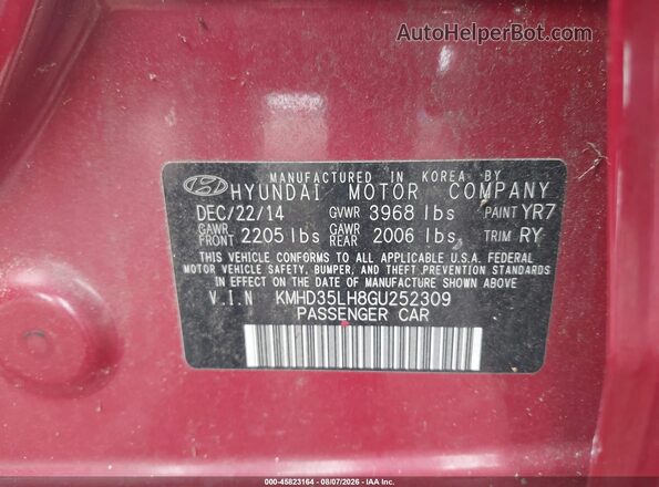 KMHD35LH8GU252309 2016 HYUNDAI ELANTRA GT Red Вид підкапотного простору