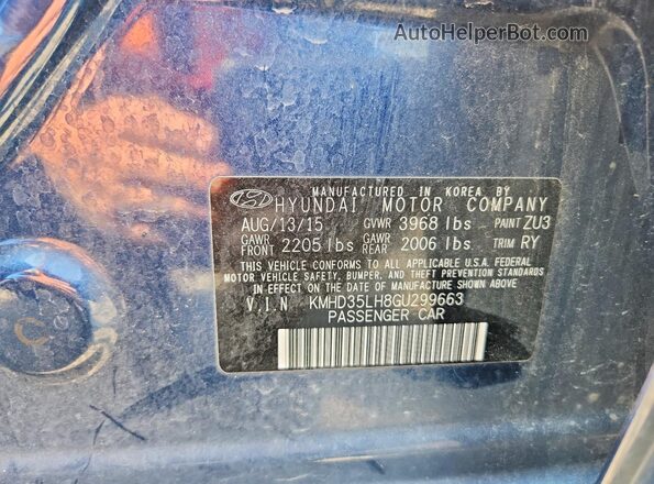 KMHD35LH8GU299663 2016 HYUNDAI ELANTRA Blue Engine compartment view