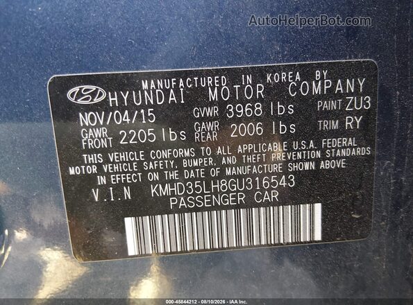 KMHD35LH8GU316543 2016 HYUNDAI ELANTRA GT Синий Вид подкапотного пространства